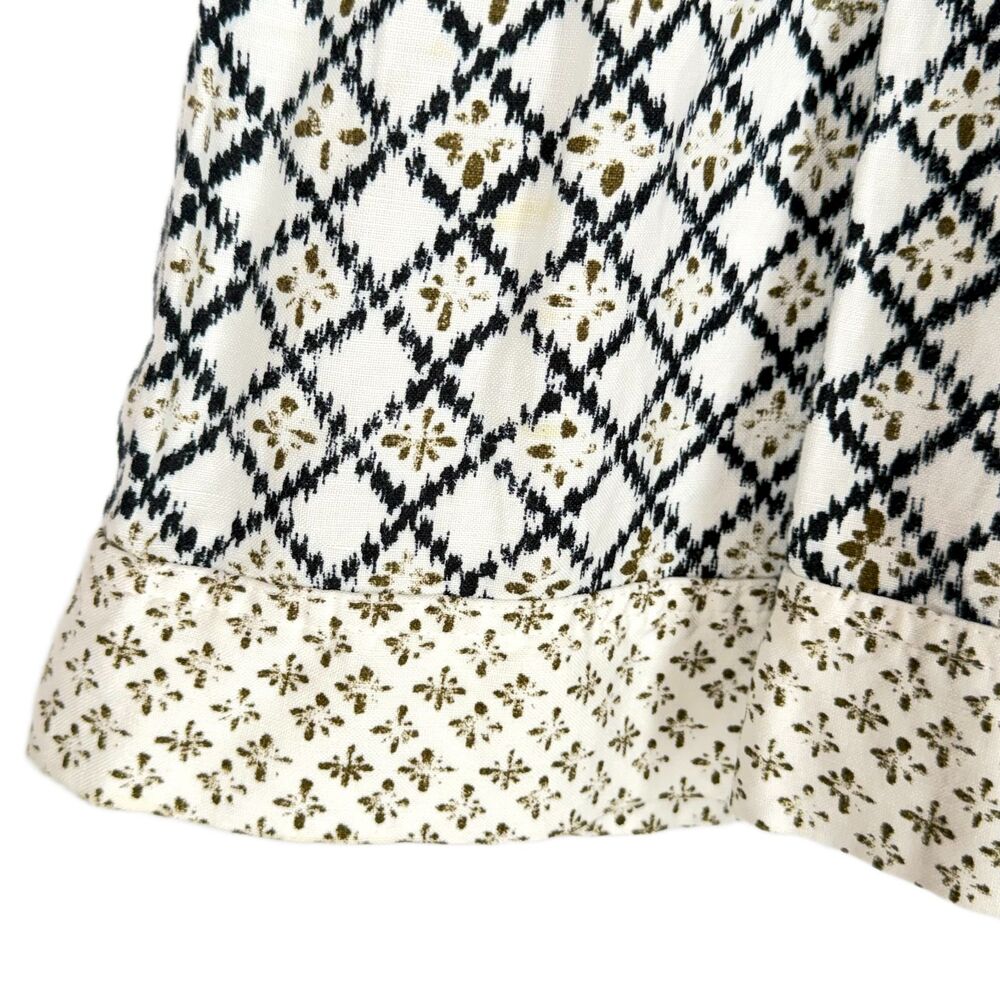 Ann Taylor Skirt Sz 0 Mini Linen Blend Geometric Mixed Prints White Black Olive - Picture 4 of 8